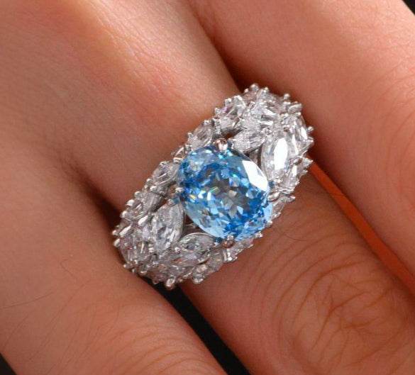 2 carat oval cut 8*10 pink & ice blue high carbon diamond ring new design