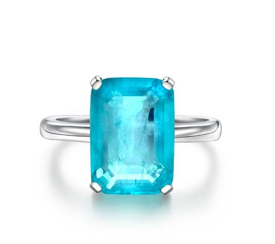 7 carat emerald ring 10*14 synthetic Paraiba simple women's ring
