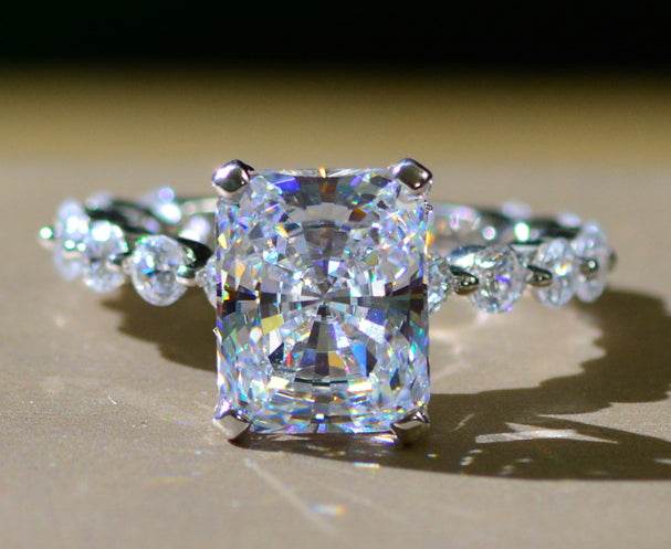 Popular new fashion luxury full diamond 4ct rectangular 8*10 high carbon diamond ring for women