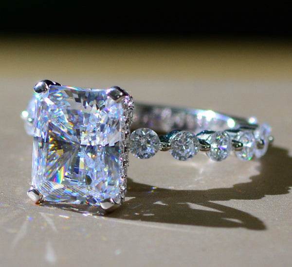 Popular new fashion luxury full diamond 4ct rectangular 8*10 high carbon diamond ring for women