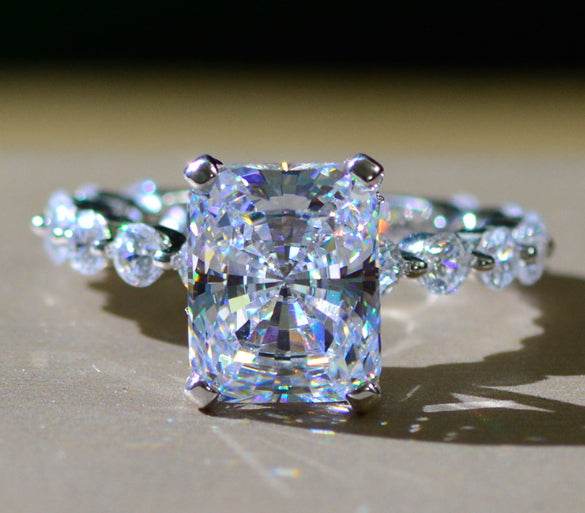Popular new fashion luxury full diamond 4ct rectangular 8*10 high carbon diamond ring for women