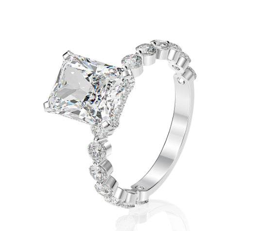 Popular new fashion luxury full diamond 4ct rectangular 8*10 high carbon diamond ring for women