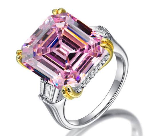 15 carat 925 sterling silver ring luxury high carbon diamond ring 14*16 emerald cut engagement ring - MOWTE