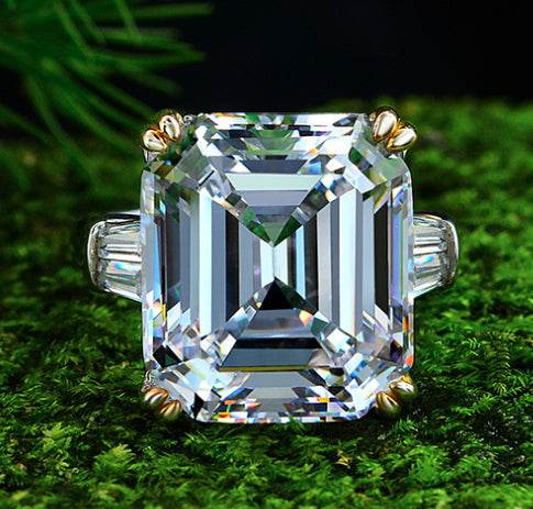 15 carat 925 sterling silver ring luxury high carbon diamond ring 14*16 emerald cut engagement ring - MOWTE