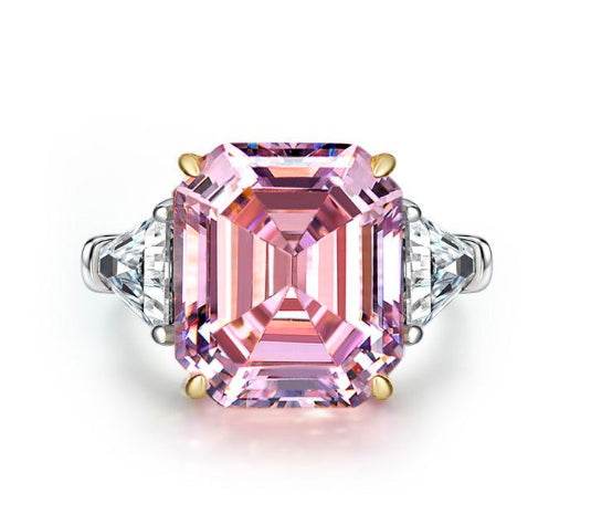 12 carat emerald cut 14*16 high carbon diamond ring women's high-end luxury ring wedding ring engagement ring - MOWTE