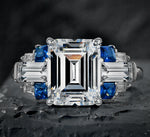 s925 silver 4 carat extremely high artificial sapphire rectangular 8*10 ring high carbon diamond retro luxury ring