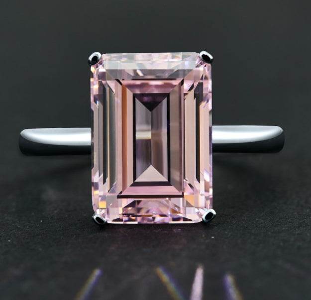 7 carat emerald cut simple and elegant rectangular flat 10*14 luxury high carbon diamond ring