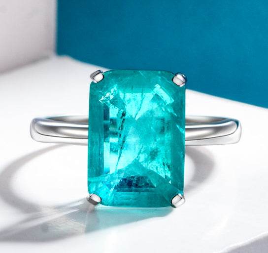7 carat emerald ring 10*14 synthetic Paraiba simple women's ring