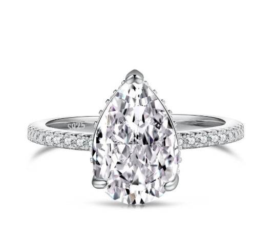 Pear cut Super shiny8A-CZ diamond super flash s925 silver wedding ring