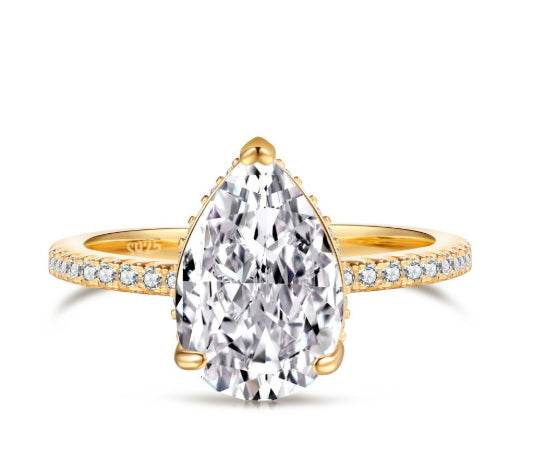 Pear cut Super shiny8A-CZ diamond super flash s925 silver wedding ring