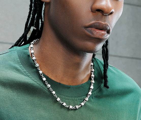 Geometric block splicing necklace for men hip-hop personality titanium steel vintage collarbone chain - MOWTE