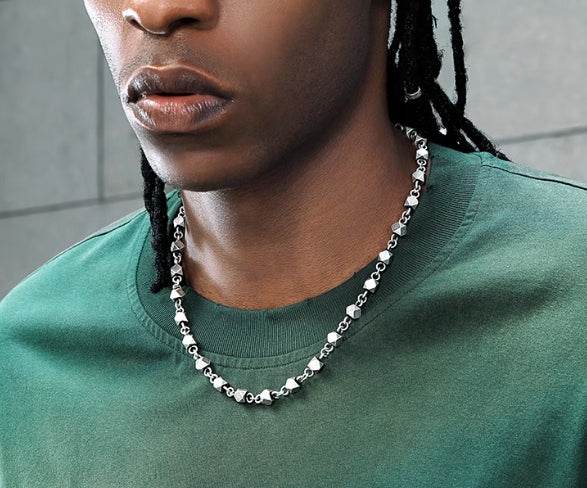 Geometric block splicing necklace for men hip-hop personality titanium steel vintage collarbone chain - MOWTE
