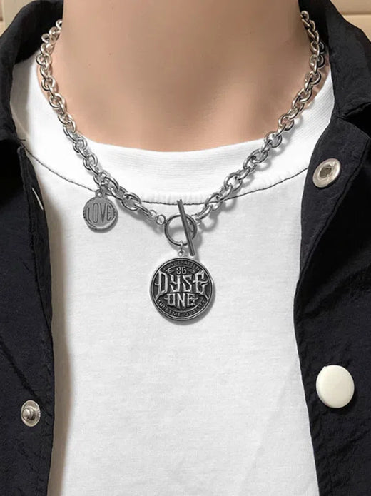 Round letter necklace versatile hip-hop punk retro thick pendant