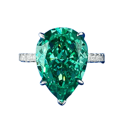 High carbon diamond 10 * 14mm water droplet emerald green wedding ring for women - MOWTE