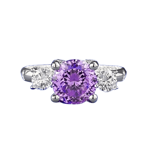 Portuguese-Cut Purple diamond ring s925 silver 8mm engagement ring - MOWTE