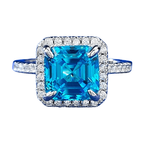 S925 Silver 8 * 8 Ocean Blue Diamond Ring Daily Fashion Rich Lady Style