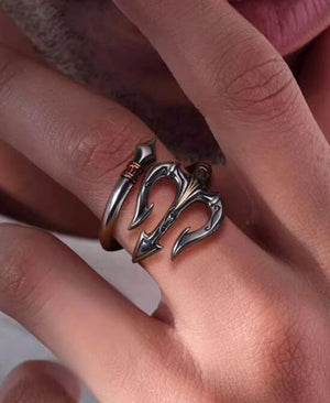 Sterling silver ring men's trident silver jewelry designer INS trendy men's ring