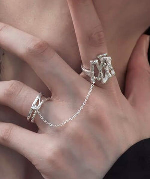 Personality girl sterling silver ring design chain combination ring open ring