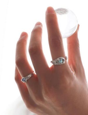 Personality girl silver ring moonstone women's open index finger ring