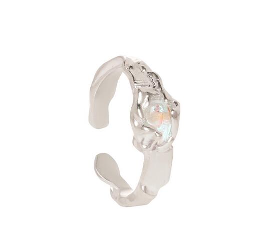 Personality girl silver ring moonstone women's open index finger ring