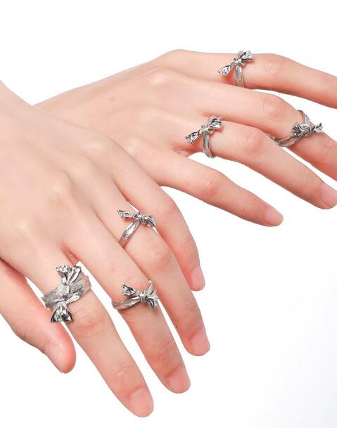 Personality girl bow ring sterling silver original design open index finger ring for women