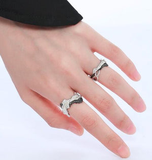 Personality girl sterling silver couple rings with open index finger and contrasting colors