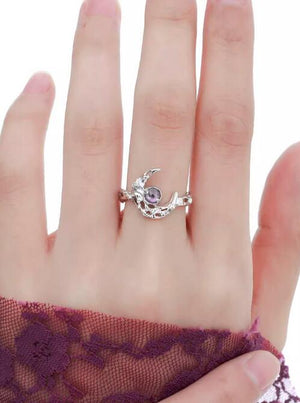 Personality moon sterling silver ring women's zircon open index finger ring