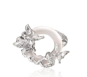 Unique white chalcedony sterling silver ring butterfly index finger ring