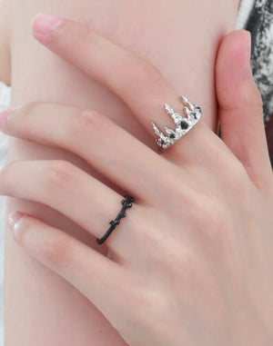 Unique crown Sterling Silver Removable Dark Zirconia Ring