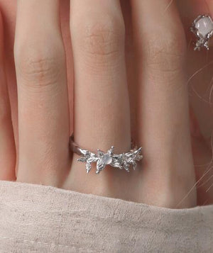 Unique Liudieying Original Sterling Silver Butterfly Ring White Agate Premium Cool Ring