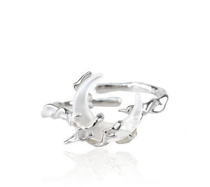 Unique Bone Orchid Moon Sterling Silver Ring Index Finger Dark Couple Ring