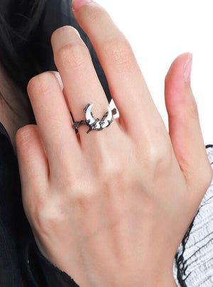 Unique Bone Orchid Moon Sterling Silver Ring Index Finger Dark Couple Ring