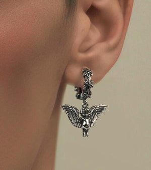 Men's 925 Sterling Silver Ear Little Angel Flower Silver Jewelry INS Trendy Accessories Earrings