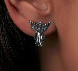 Men's 925 sterling silver earrings personalized vintage angel wing silver jewelry INS designer trendy