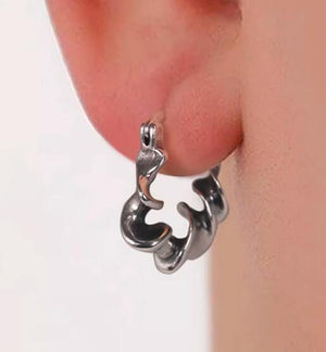 Men's 925 sterling silver earrings Moss Ubi ring twisted silver hip-hop handsome personality jewelry