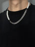 Pure silver patchwork Cuban chain necklace cool pearl hip-hop street personality accessory