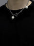 Pure silver spliced necklace cool style pearl collarbone chain couple's personalized pendant