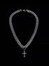 Pure silver double-layer cross Cuban necklace dark style trend hip-hop personality pendant