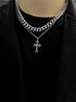 Pure silver double-layer cross Cuban necklace dark style trend hip-hop personality pendant