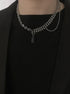 Pure silver double-layer black diamond splicing necklace hip-hop temperament couple pendant