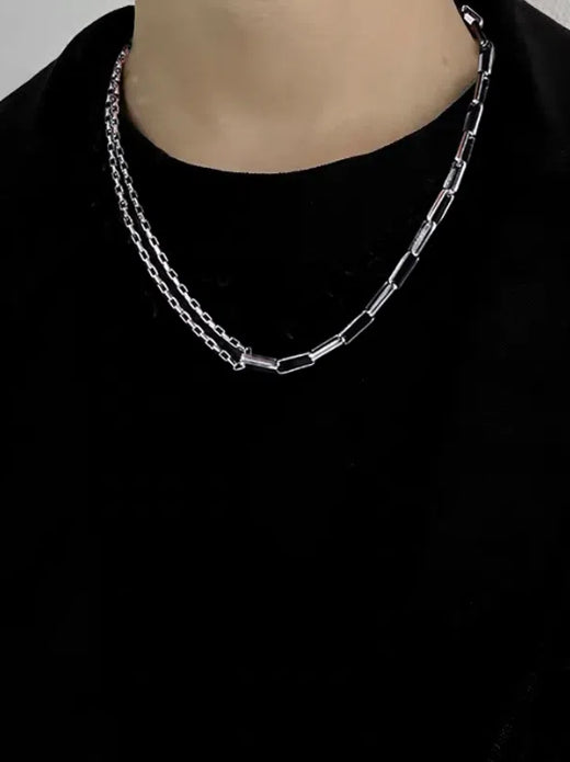 Pure silver double-layer necklace hip-hop street cool style versatile personality collarbone chain couple accessories