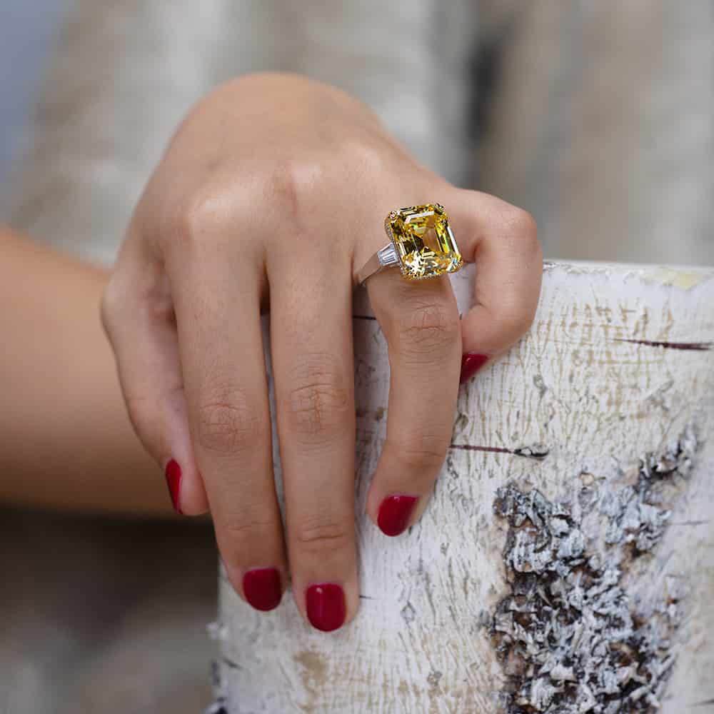 15 carat 925 sterling silver ring luxury high carbon diamond ring 14*16 emerald cut engagement ring - MOWTE