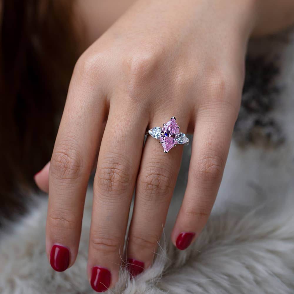 Luxurious S925 silver set with high carbon diamond marquise cut ring 3 carats