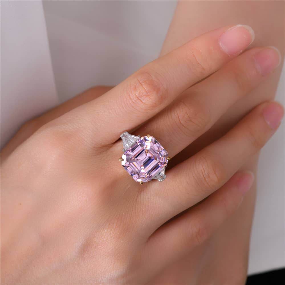 12 carat emerald cut 14*16 high carbon diamond ring women's high-end luxury ring wedding ring engagement ring - MOWTE
