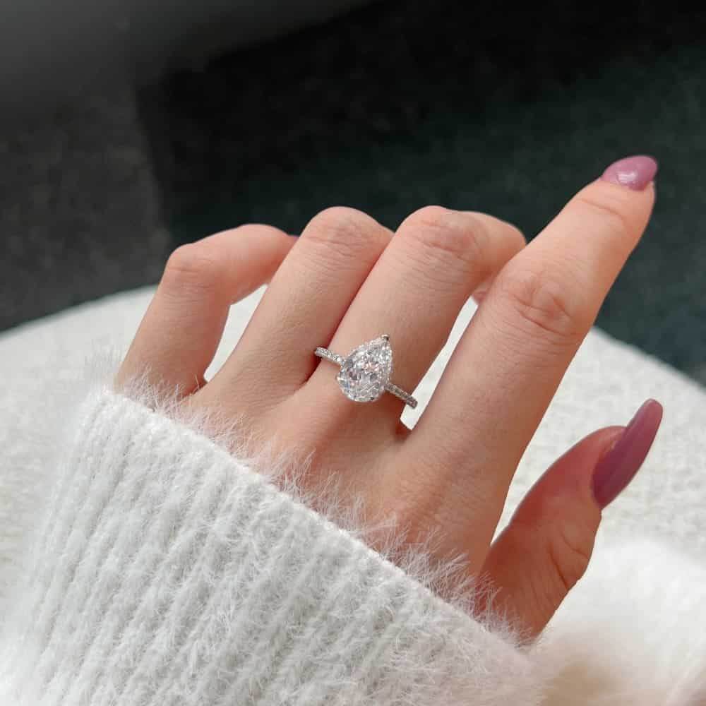 Pear cut Super shiny8A-CZ diamond super flash s925 silver wedding ring