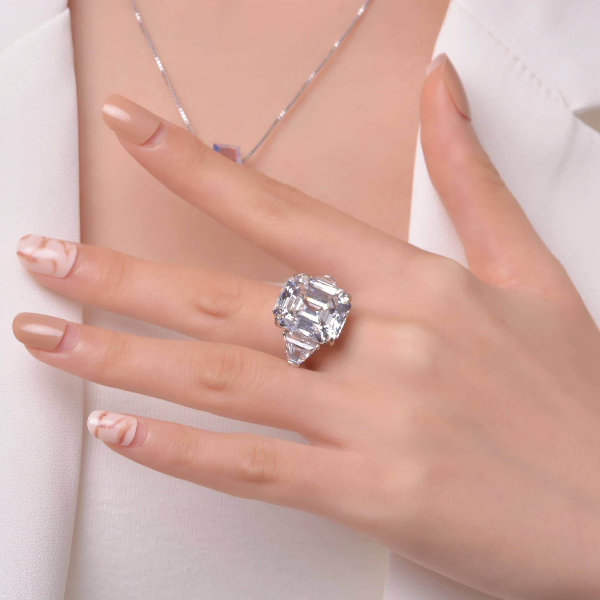 12 carat emerald cut 14*16 high carbon diamond ring women's high-end luxury ring wedding ring engagement ring - MOWTE
