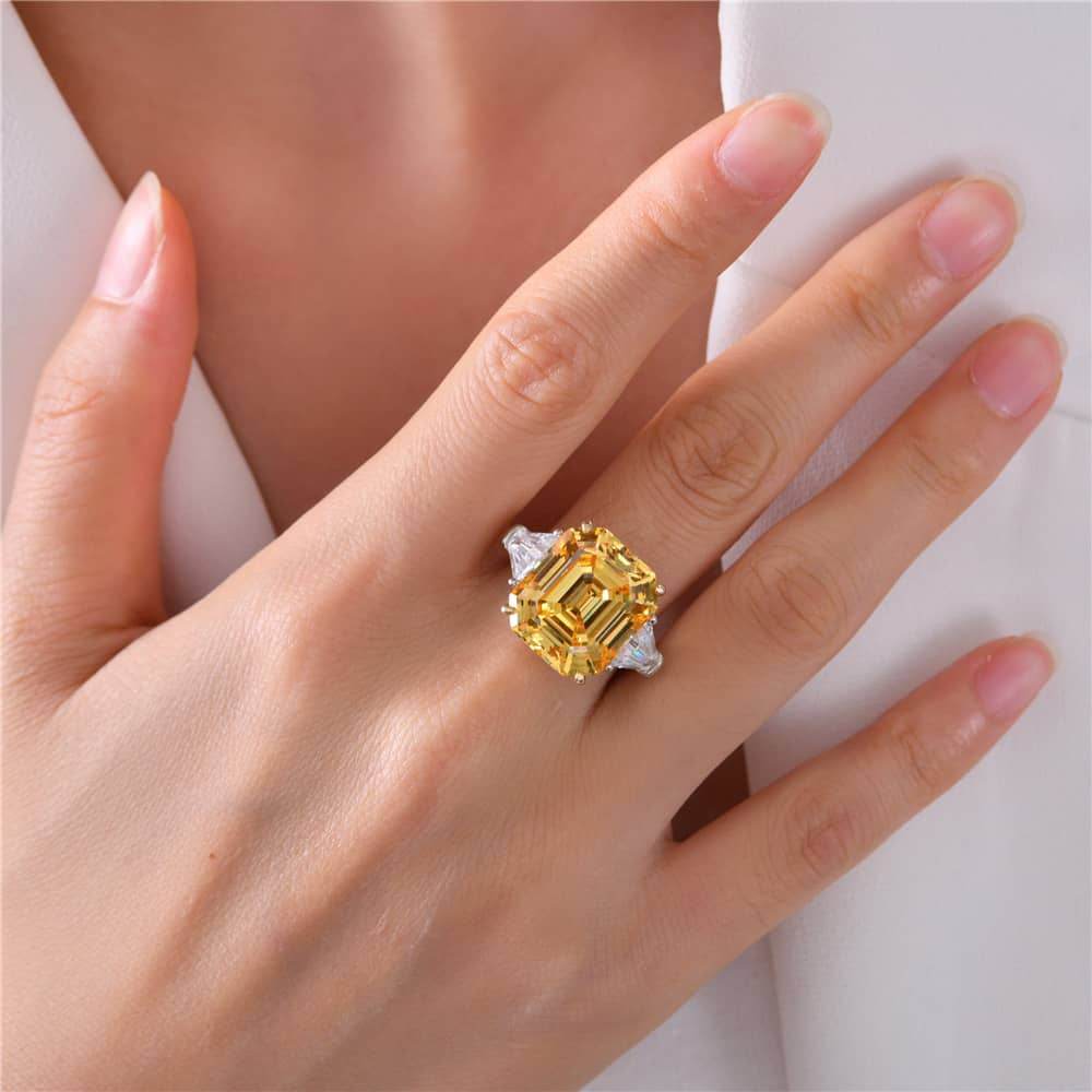 12 carat emerald cut 14*16 high carbon diamond ring women's high-end luxury ring wedding ring engagement ring - MOWTE