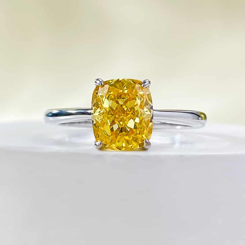 S925 silver 1.25 ct cushion-shaped yellow diamond ring square high carbon diamond ring women's wedding ring