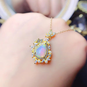 Natural opal sterling silver pendant necklace
