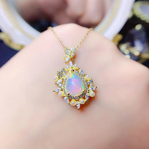 Natural opal sterling silver pendant necklace